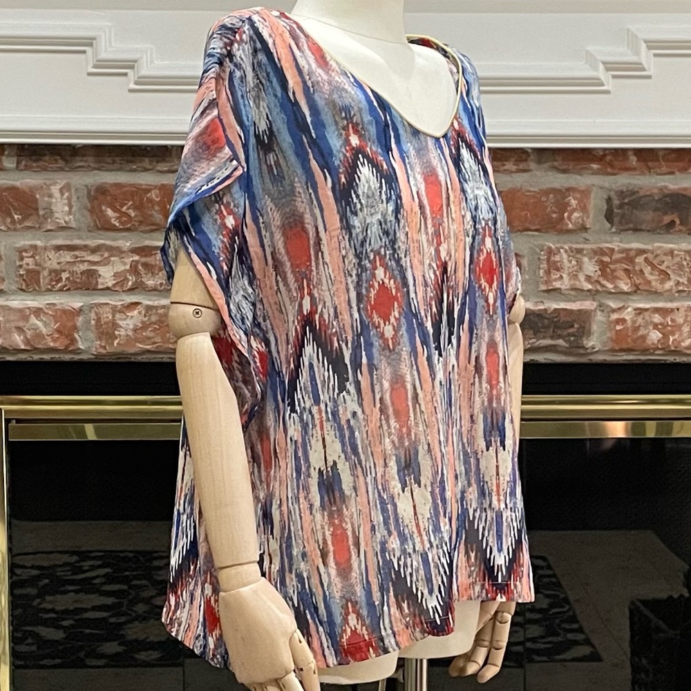 Blue and orange Aztec tribal print short sleeved top / M / Excellent condition - Picture 3 of 13